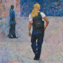 A girl with a backpack
