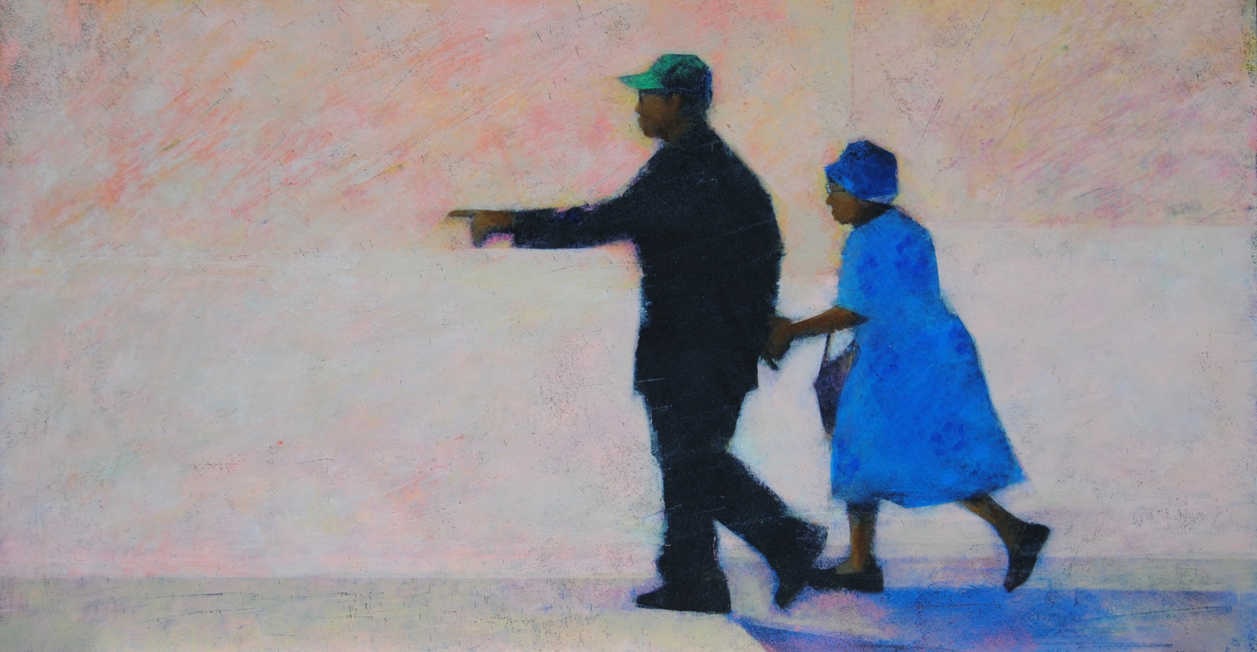 A woman and a man walking